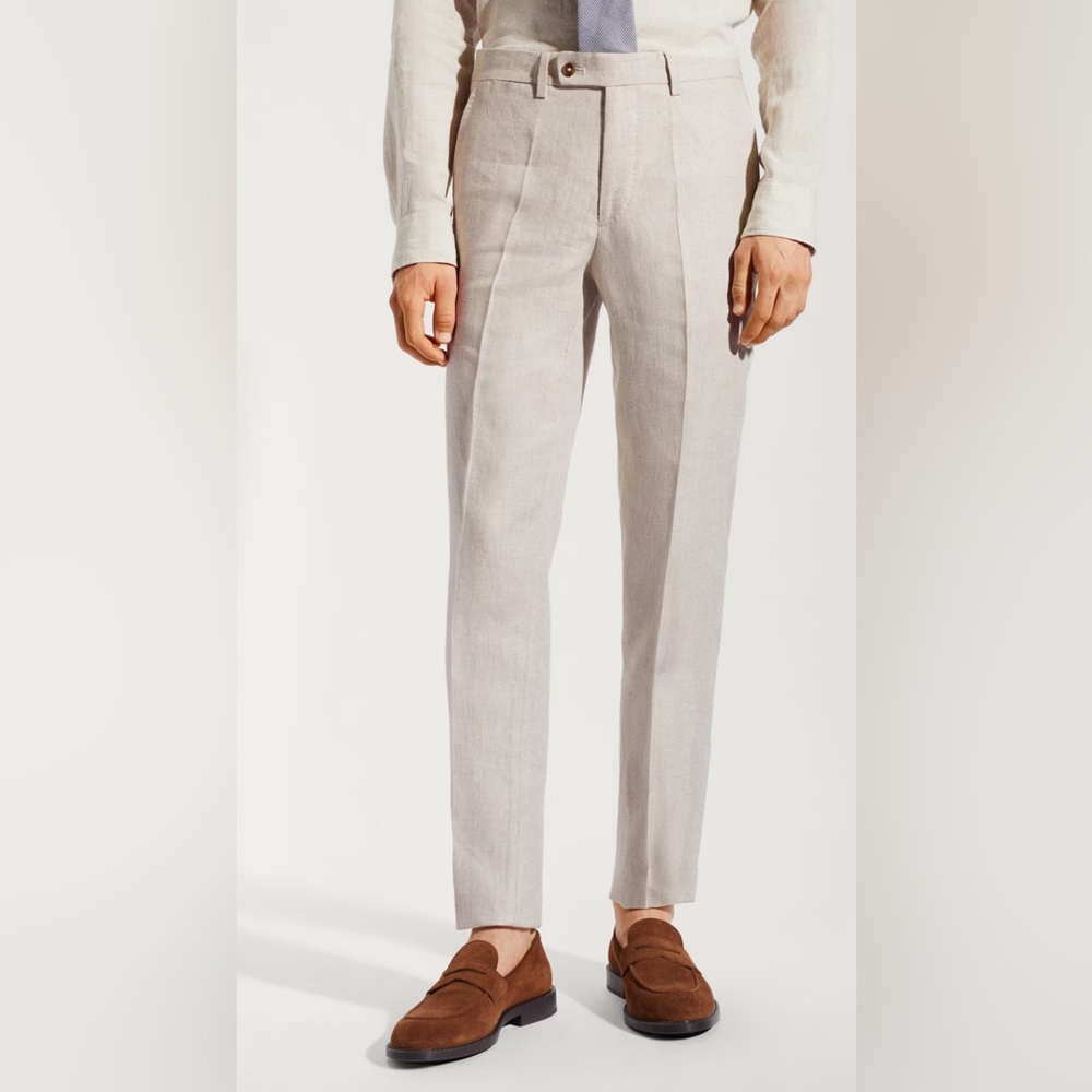 Mango 100% linen mens suit trousers